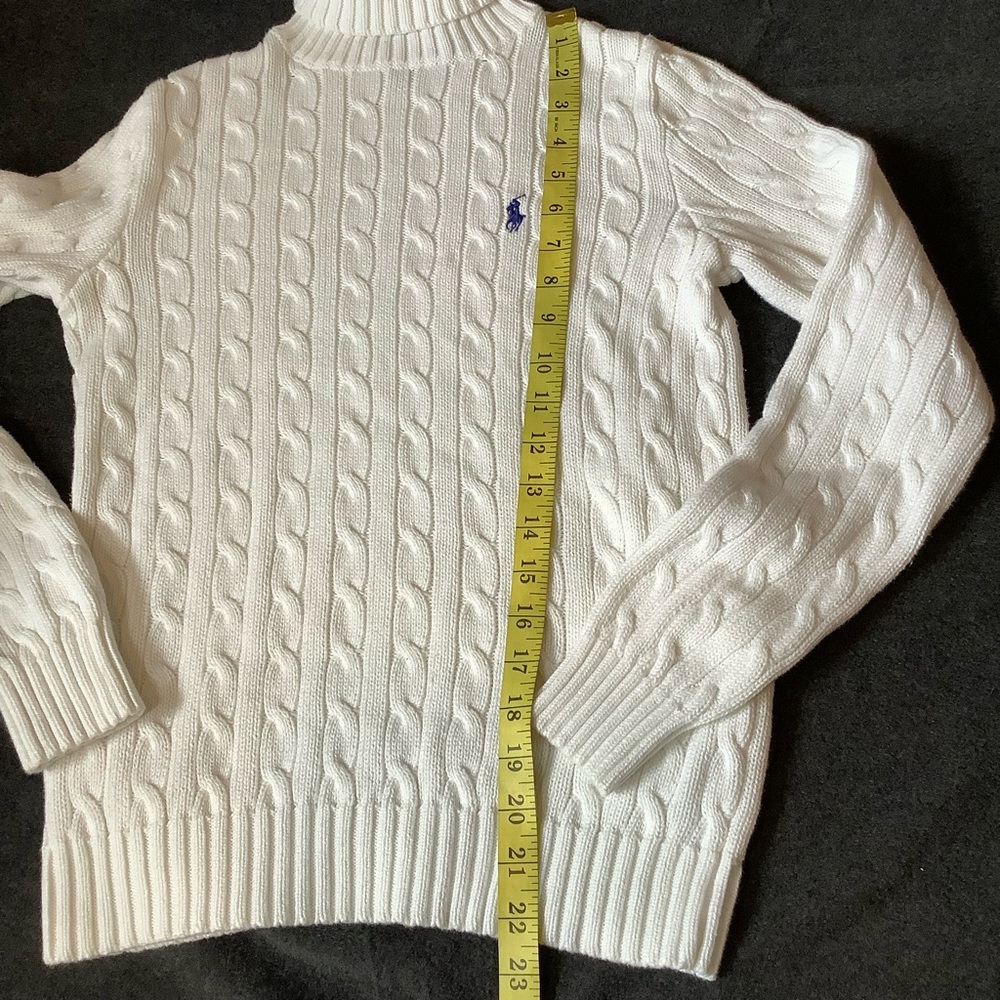 Ralph Lauren Sport CowlNeck Sweater Women Med. White Cable Knit Pullover Cotton - Picture 10 of 12